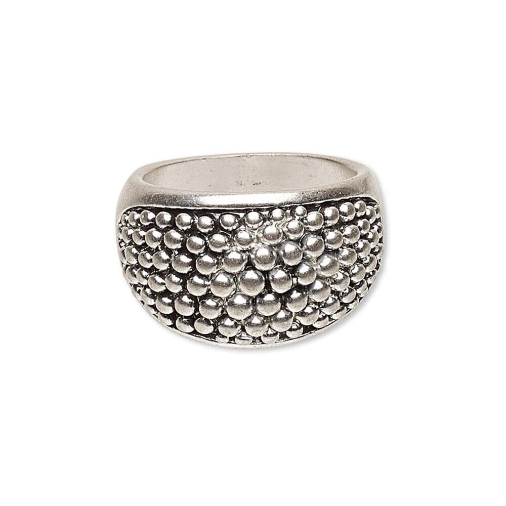 Modernist Mid-Centry Modern Style Antiqued Silver Plated Domed Dots Ring Size 8